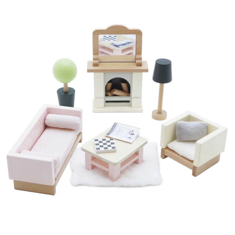 Wooden Doll House Sitting Room Furniture Set – 19 Pieces