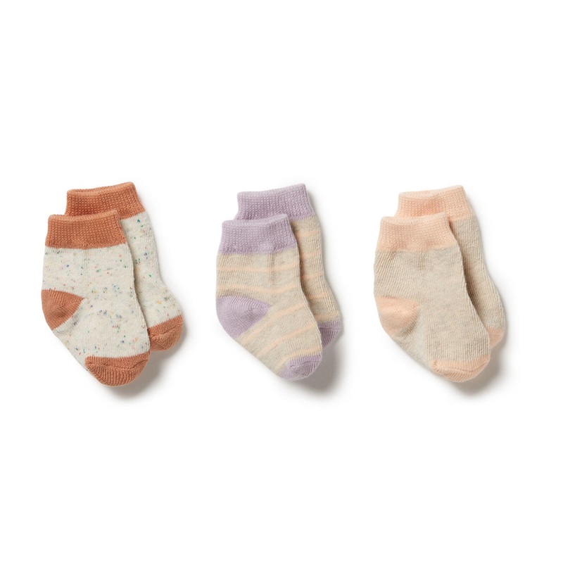 Organic 3 Pack Baby Socks – Cream Tan / Lilac Ash / Cameo Rose